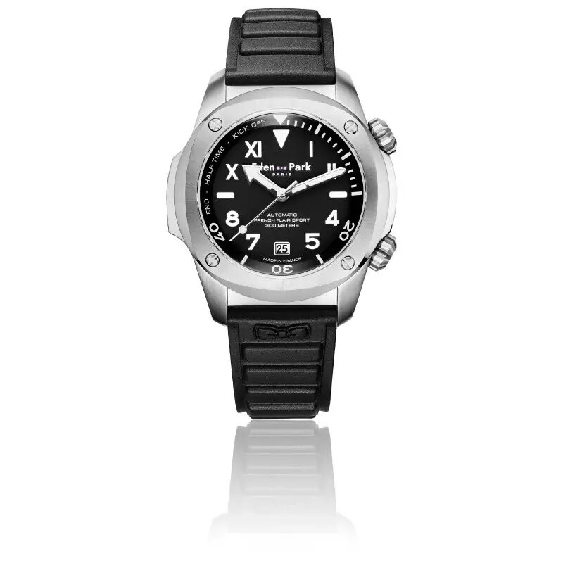 MONTRE HOMME EDEN PARK FRENCH FLAIR SPORT AUTOMATIQUE DIVER BRACELET NOIR DATEUR
