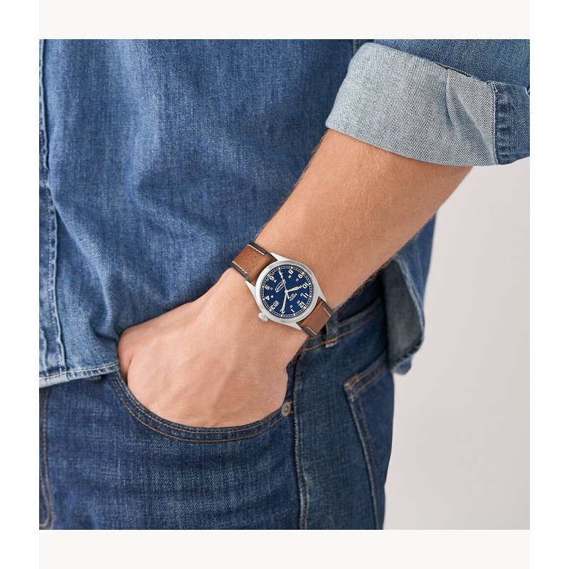 Montre Homme FOSSIL Collection DEFENDER bracelet cuir marron alimentation solaire