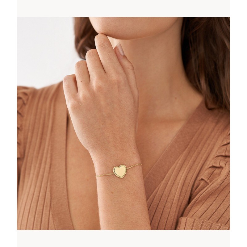 Bracelet Femme Fossil Drew en Acier doré motif coeur