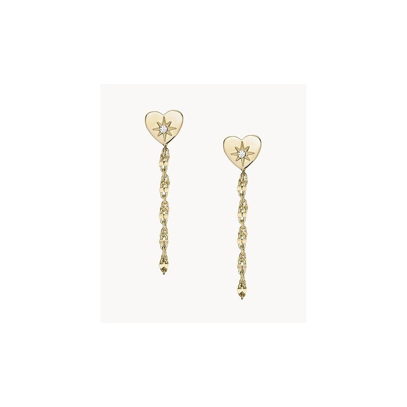 Boucles d'oreilles pendantes femme Fossil All stacked Up  acier doré et oxydes de zirconium