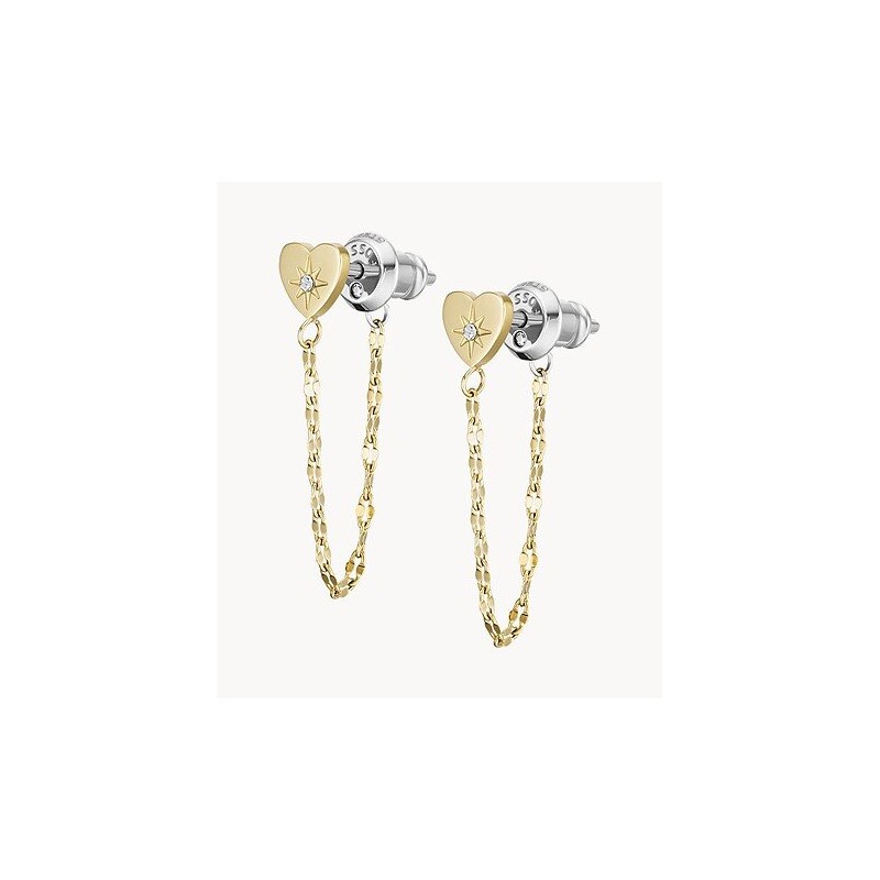 Boucles d'oreilles pendantes femme Fossil All stacked Up  acier doré et oxydes de zirconium