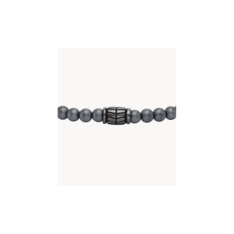 Bracelet Homme Fossil en hématites grises et cordon noir