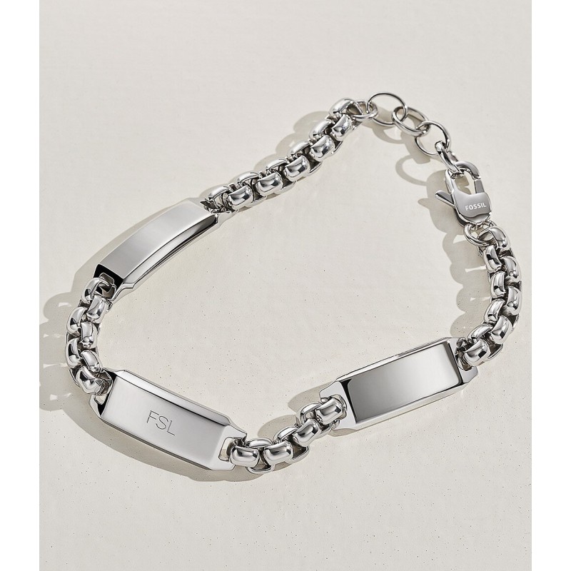 Bracelet gourmette Homme Fossil drew en acier argenté 3 plaques