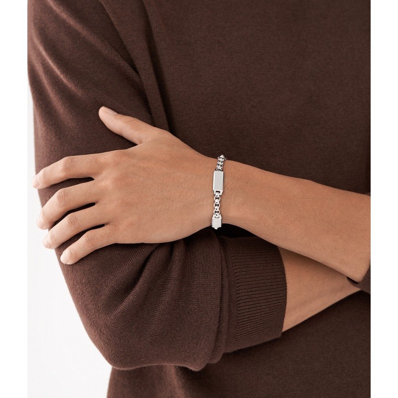 Bracelet gourmette Homme Fossil drew en acier argenté 3 plaques