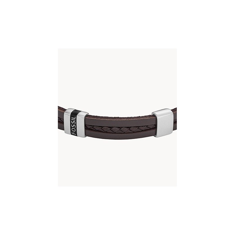Bracelet Homme Fossil  Leather Essentials en acier argenté et cuir marron