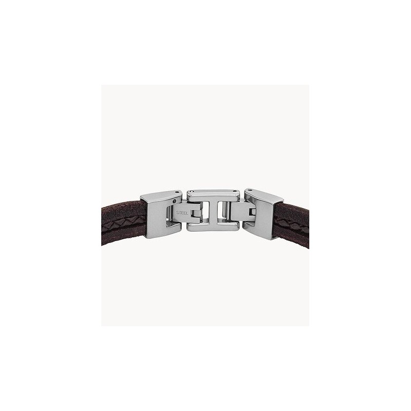 Bracelet Homme Fossil  Leather Essentials en acier argenté et cuir marron