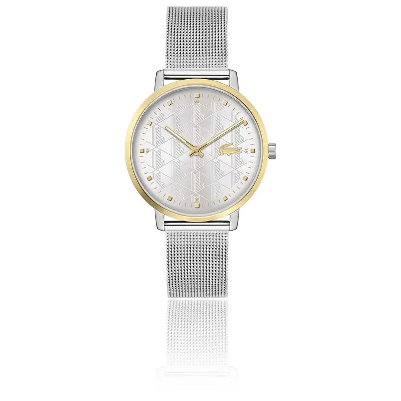 Montre femme Lacoste  Crocorigin Bracelet argenté mailles milanaises lunette dorée