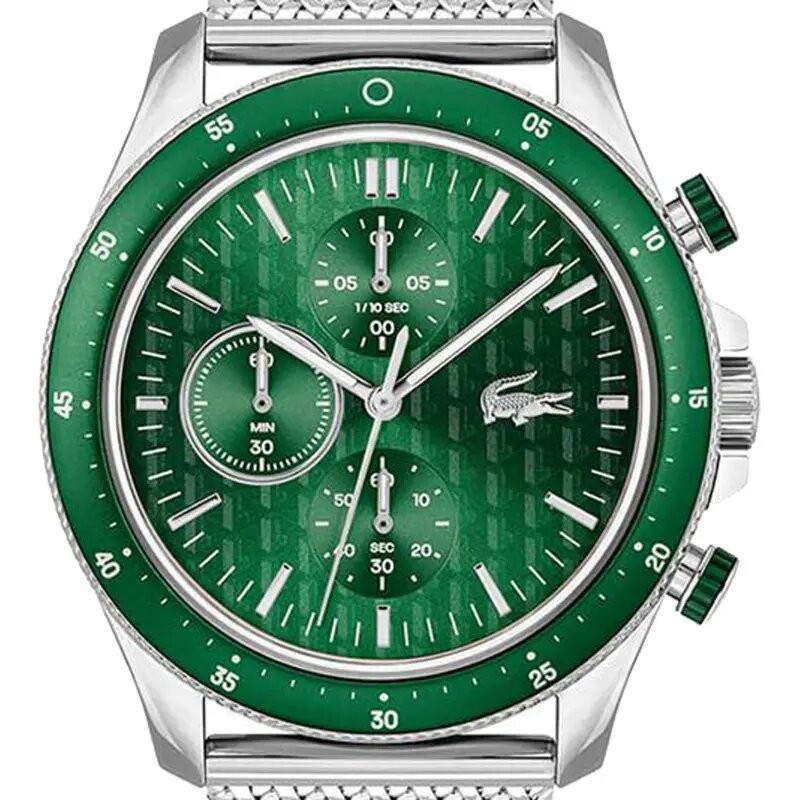 MONTRE HOMME  LACOSTE NEOHERITAGE CADRAN VERT BRACELET ACIER ARGENTE
