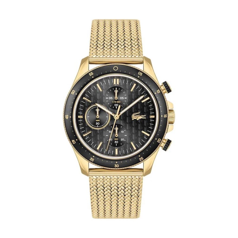 MONTRE HOMME  LACOSTE NEOHERITAGE CADRAN NOIR BRACELET ACIER DORE