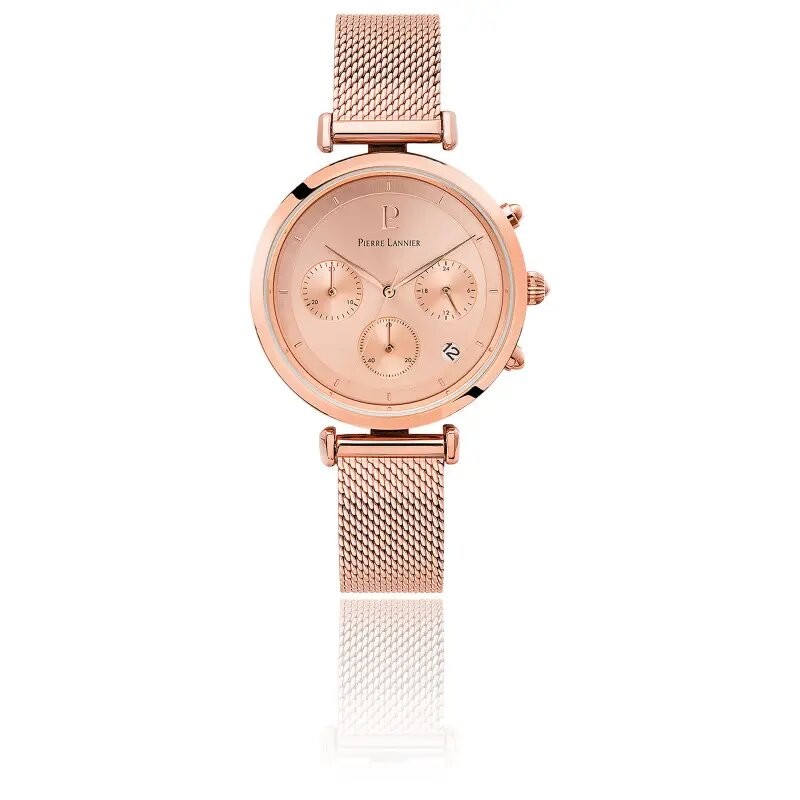 Montre Femme Pierre Lannier Collection Lutecia Bleue bracelet milanais doré rose