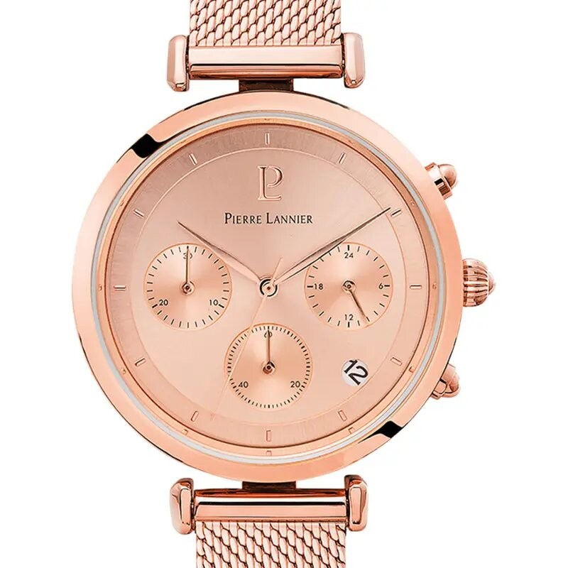 Montre Femme Pierre Lannier Collection Lutecia Bleue bracelet milanais doré rose