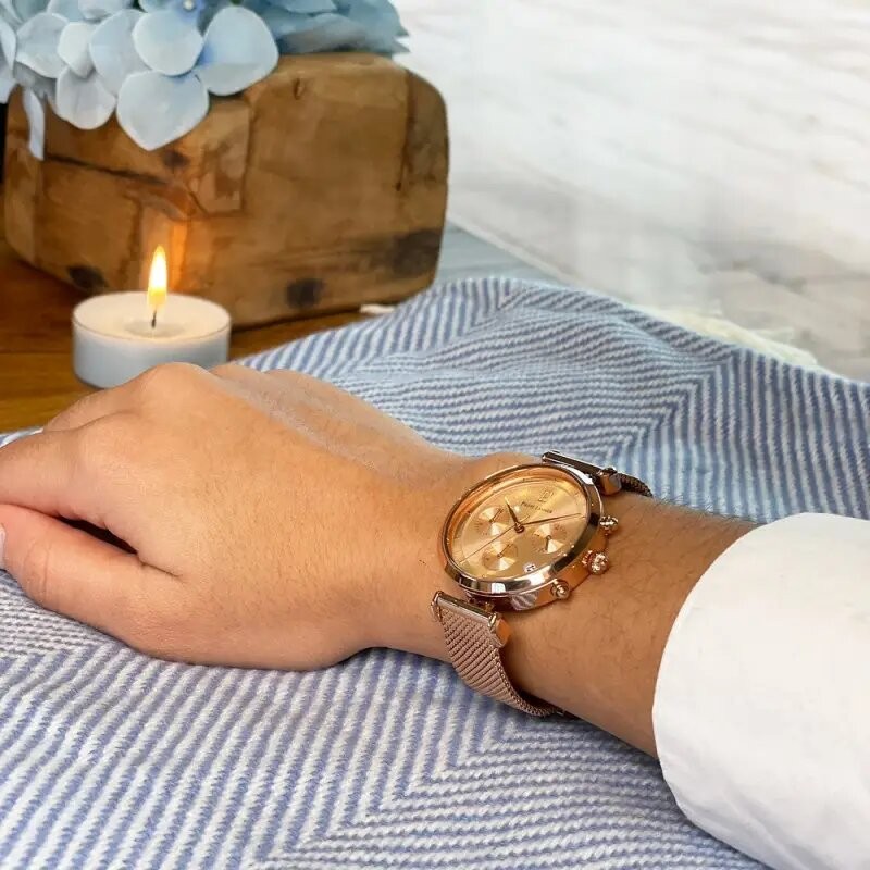 Montre Femme Pierre Lannier Collection Lutecia Bleue bracelet milanais doré rose