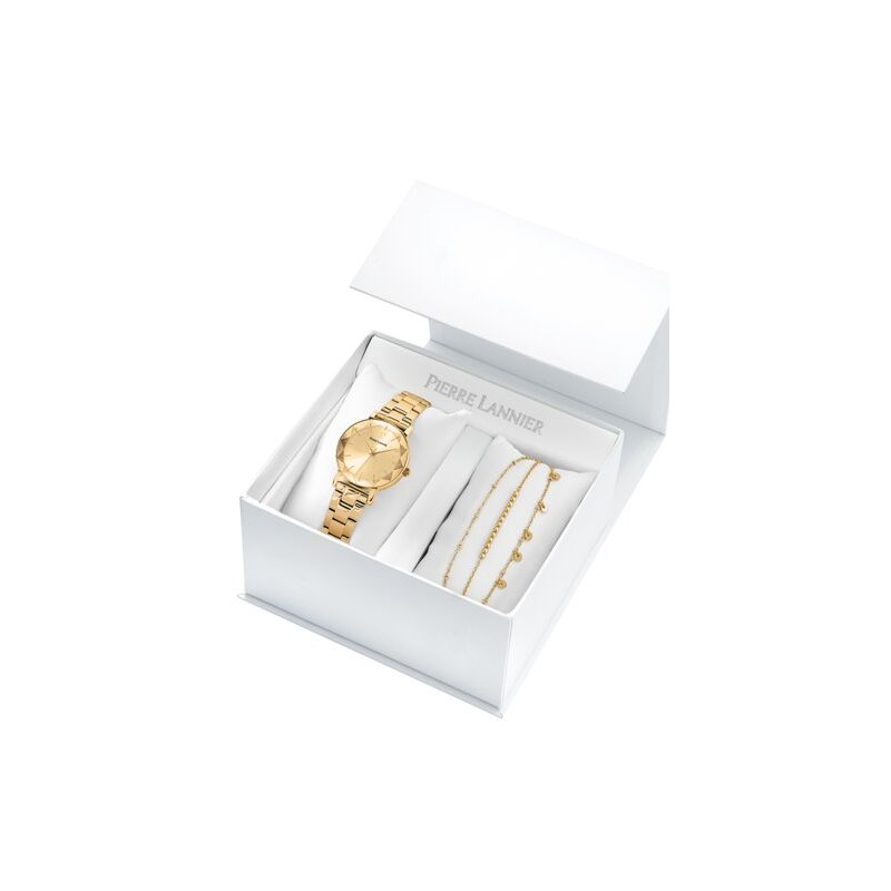 Coffret Montre Femme Pierre Lannier Multilples + bracelet acier doré