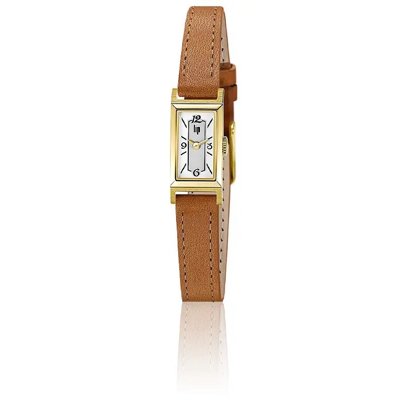 Montre femme  LIP Churchill T13 bracelet  cuir marron cadran doré