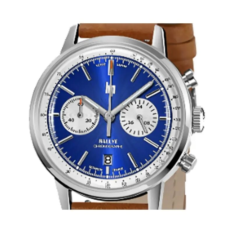 Montre Homme LIP Rallye Chrono cadran bleu bracelet cuir marron