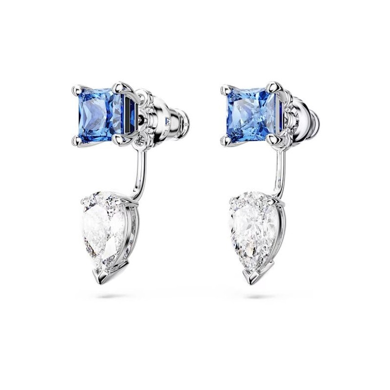 Boucles d'oreilles  Transformables Swarovski  Collection Mesmera en acier argenté et cristal bleu