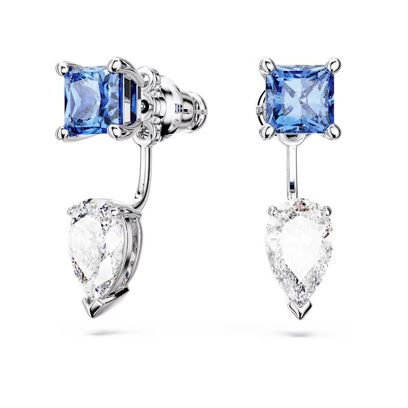 Boucles d'oreilles  Transformables Swarovski  Collection Mesmera en acier argenté et cristal bleu