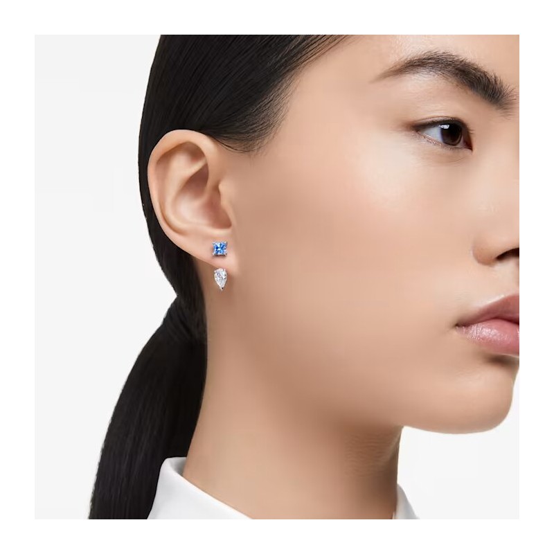 Boucles d'oreilles  Transformables Swarovski  Collection Mesmera en acier argenté et cristal bleu
