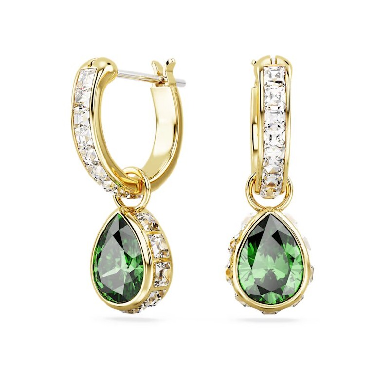 Boucles d'oreilles pendantes Swarovski  Collection Stilla en acier doré et cristal vert