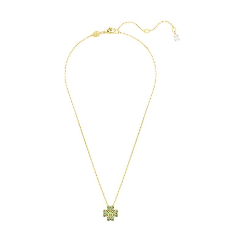 Collier Femme Swarovski Collection Idyllia en métal doré et cristaux verts motif tréfles