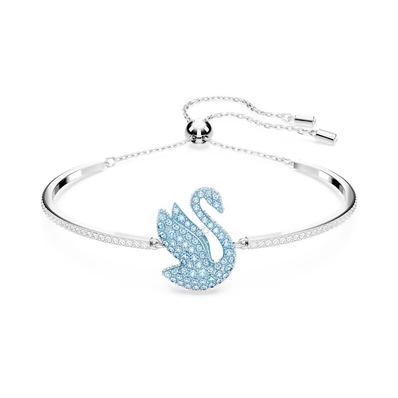 Bracelet Jonc Femme Swarovski iconic Swan Métal argenté et Cristaux bleus