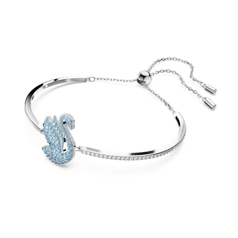 Bracelet Jonc Femme Swarovski iconic Swan Métal argenté et Cristaux bleus