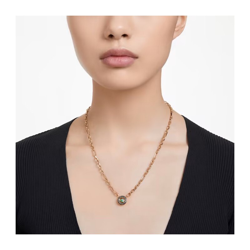 Collier Femme Swarovski Sparkling Dance en métal doré et cristaux verts et noirs