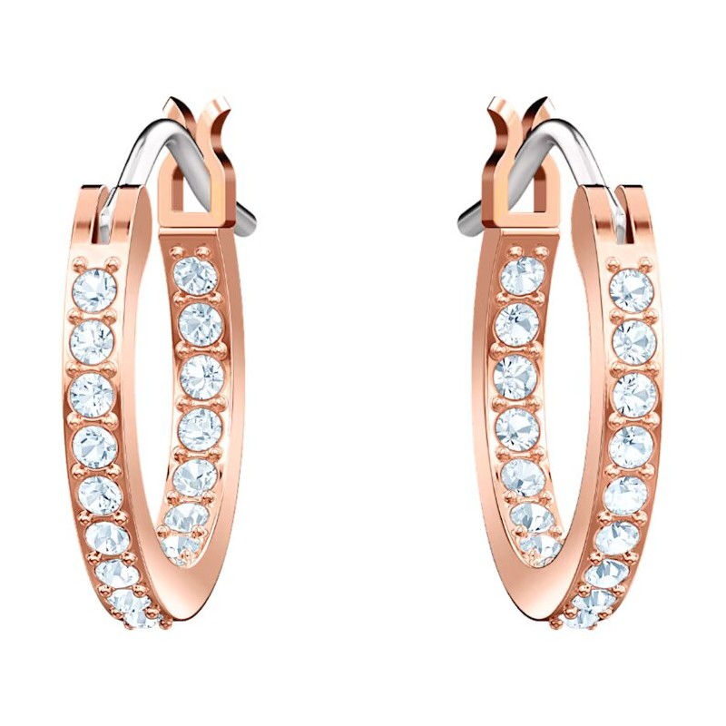 Boucles d'oreilles créoles  Swarovski  Symbolic en acier doré rose et cristaux bleus et blancs