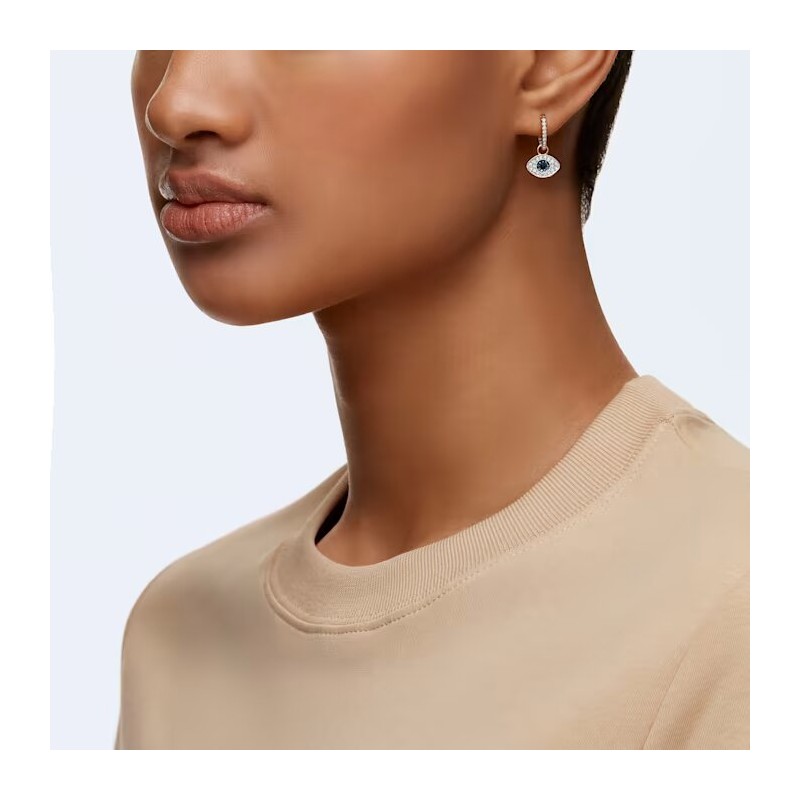 Boucles d'oreilles créoles  Swarovski  Symbolic en acier doré rose et cristaux bleus et blancs