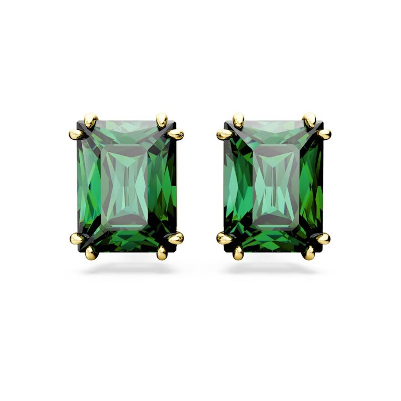 Boucles d'oreilles clous Swarovski  Matrix en acier doré et cristal vert
