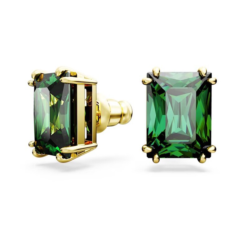 Boucles d'oreilles clous Swarovski  Matrix en acier doré et cristal vert