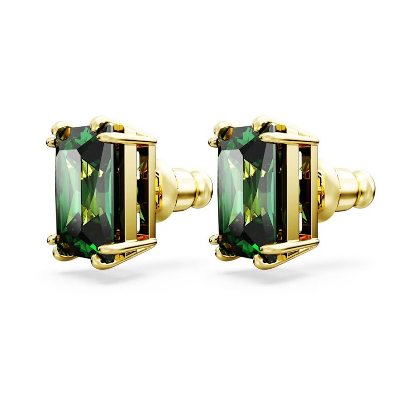 Boucles d'oreilles clous Swarovski  Matrix en acier doré et cristal vert