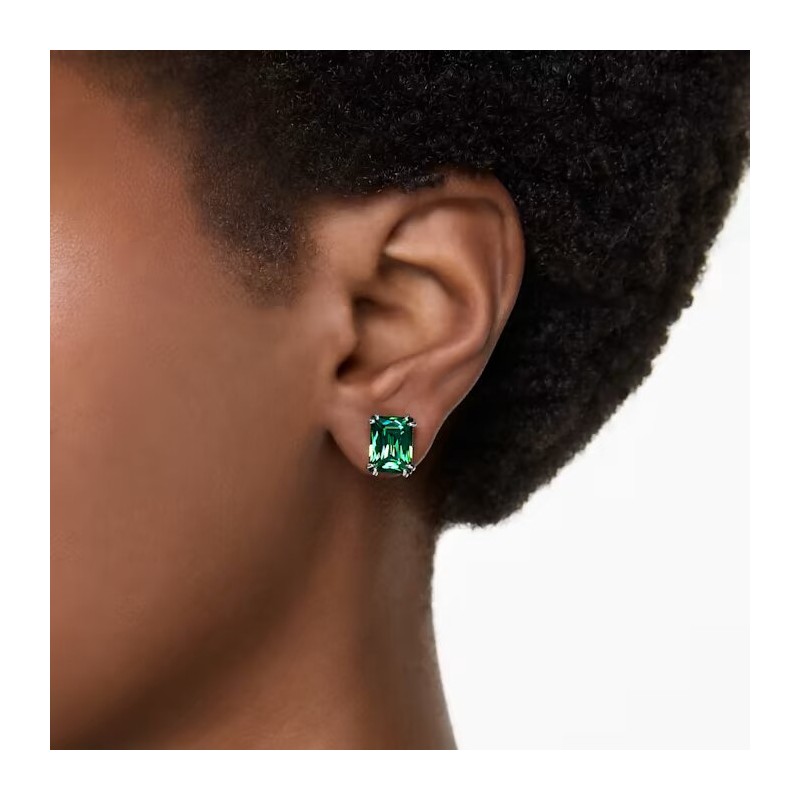 Boucles d'oreilles clous Swarovski  Matrix en acier doré et cristal vert
