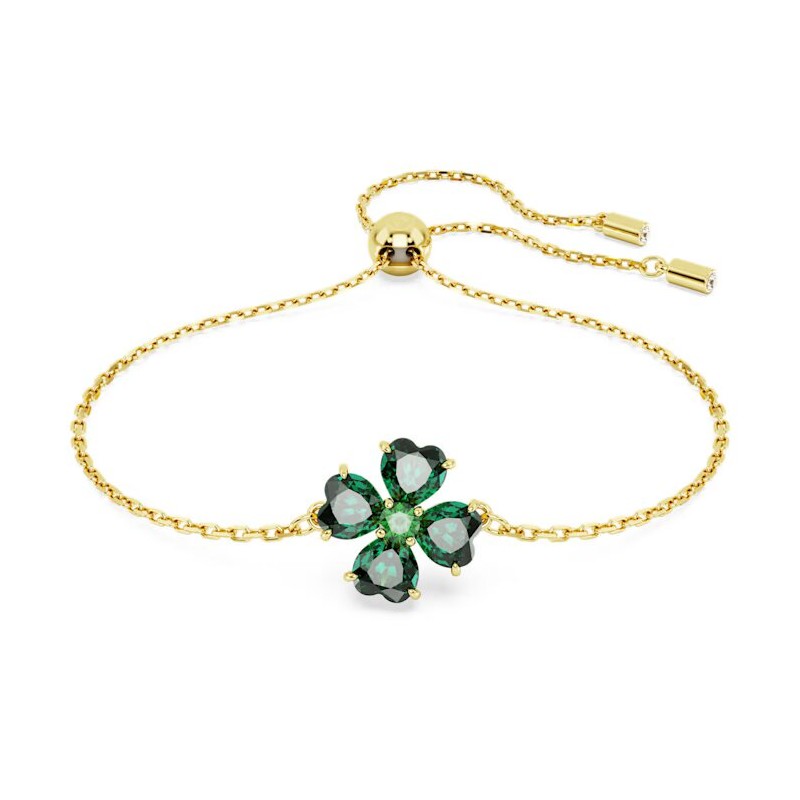 Bracelet Femme Swarovski Collection Idyllia Métal doré et Cristaux verts motif tréfle