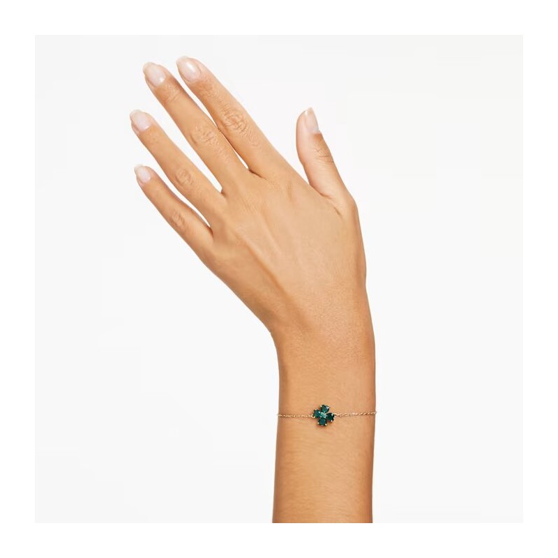 Bracelet Femme Swarovski Collection Idyllia Métal doré et Cristaux verts motif tréfle