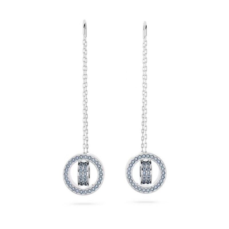 Boucles d'oreilles pendantes Swarovski  Collection Hollow en acier argenté et cristaux bleus
