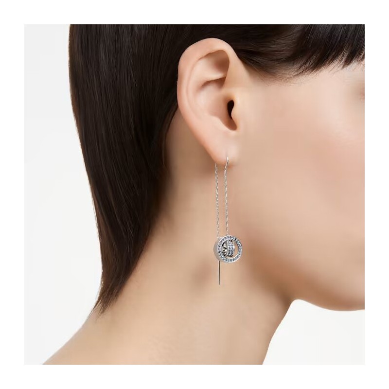 Boucles d'oreilles pendantes Swarovski  Collection Hollow en acier argenté et cristaux bleus