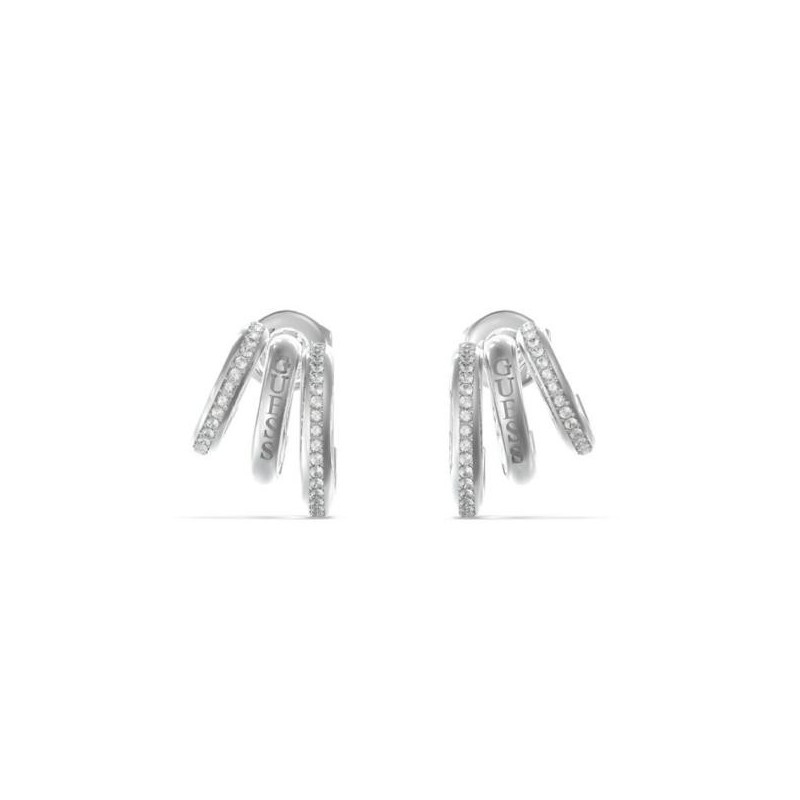 Boucles d'oreilles femme guess trois rangs en acier argenté avec oxydes de zirconium
