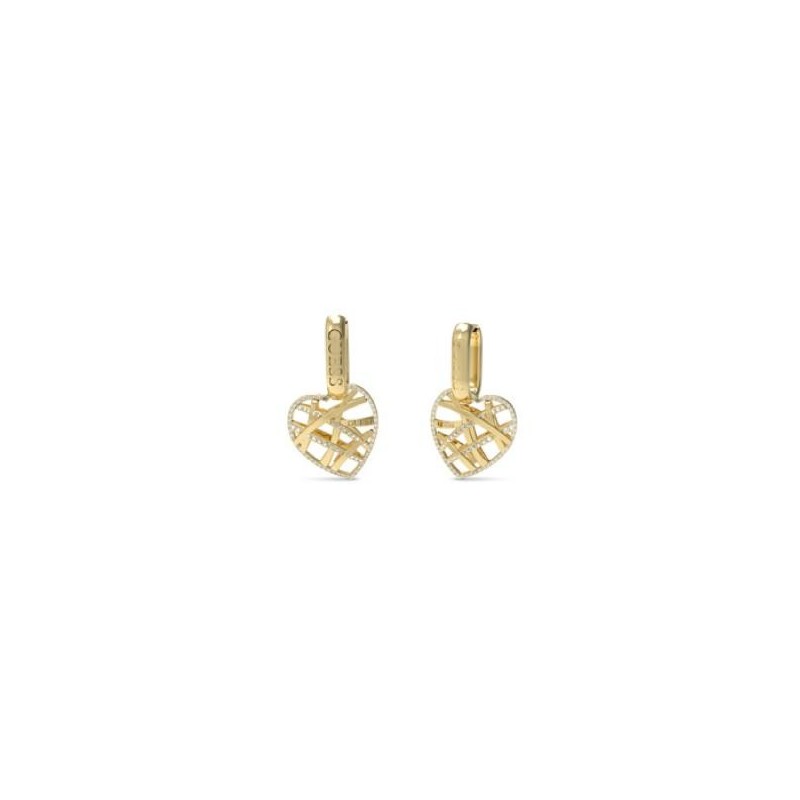 Boucles d'oreilles pendantes femme guess HEART CAGE en acier doré avec oxydes de zirconium