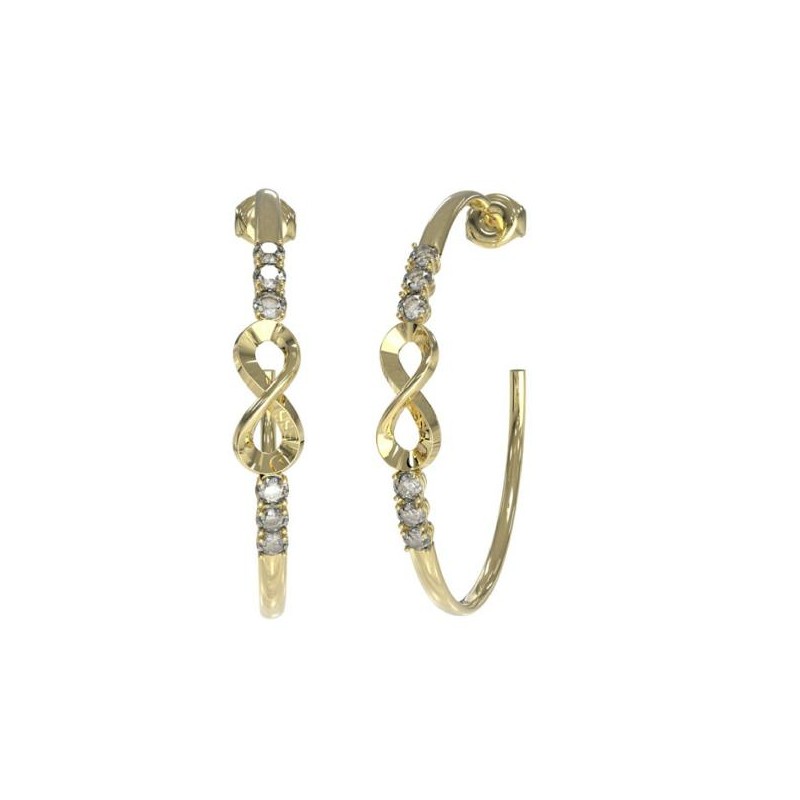 Boucles d'oreilles demi créoles femme Guess signe infini en acier doré avec oxydes de zirconium