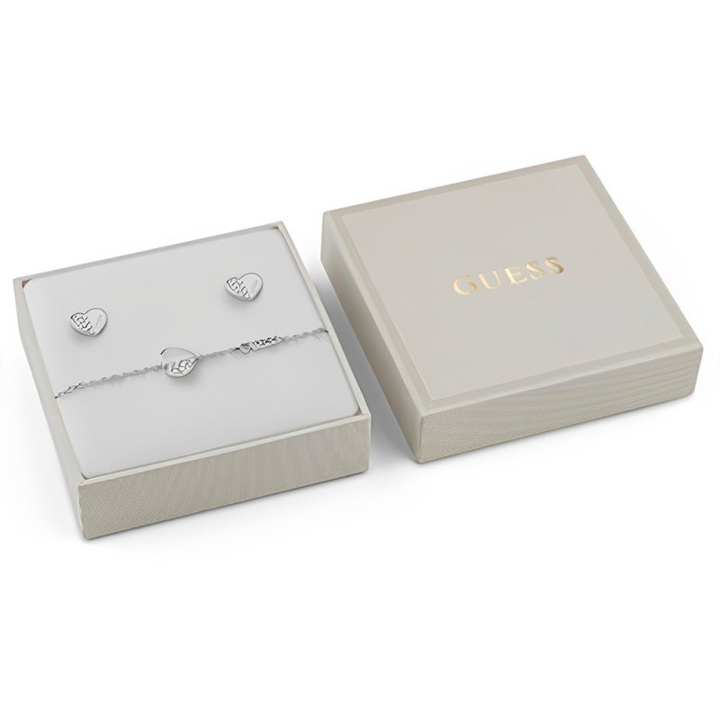 Parure Lovely Guess Femme Bracelet et Boucles d'oreilles en acier argentés avec des oxydes de zirconium