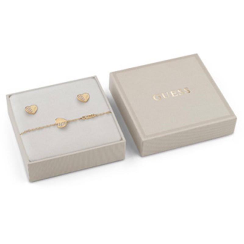 Parure Lovely Guess Femme Bracelet et Boucles d'oreilles en acier dorés avec des oxydes de zirconium