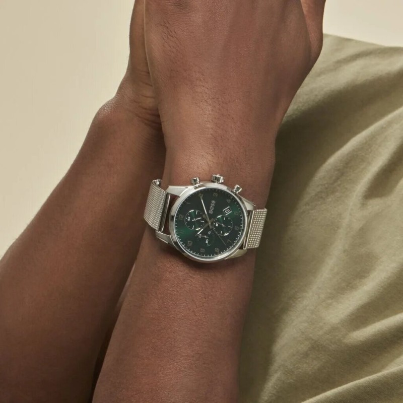 MONTRE HOMME HUGO BOSS BRACELET MILANAIS CADRAN VERT