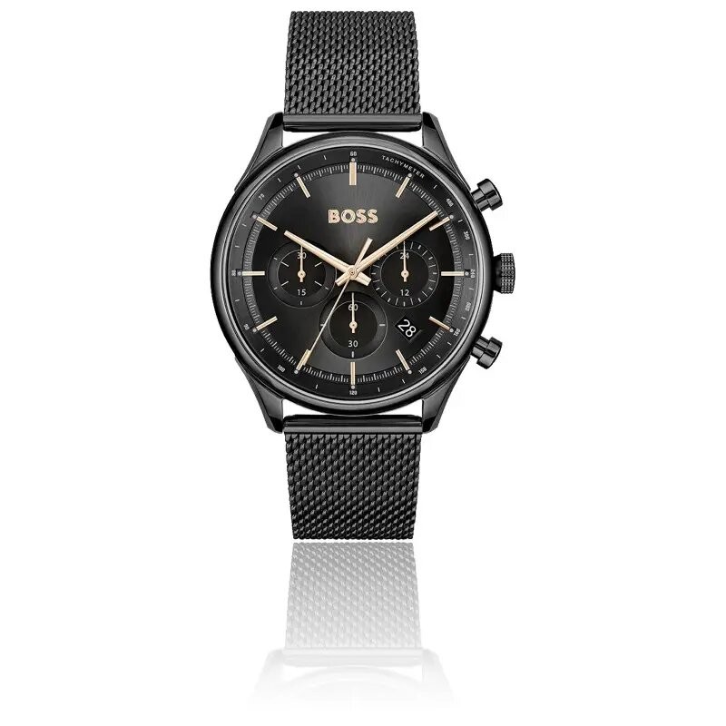 MONTRE HOMME HUGO BOSS GREGOR BRACELET MILANAIS NOIR CADRAN NOIR