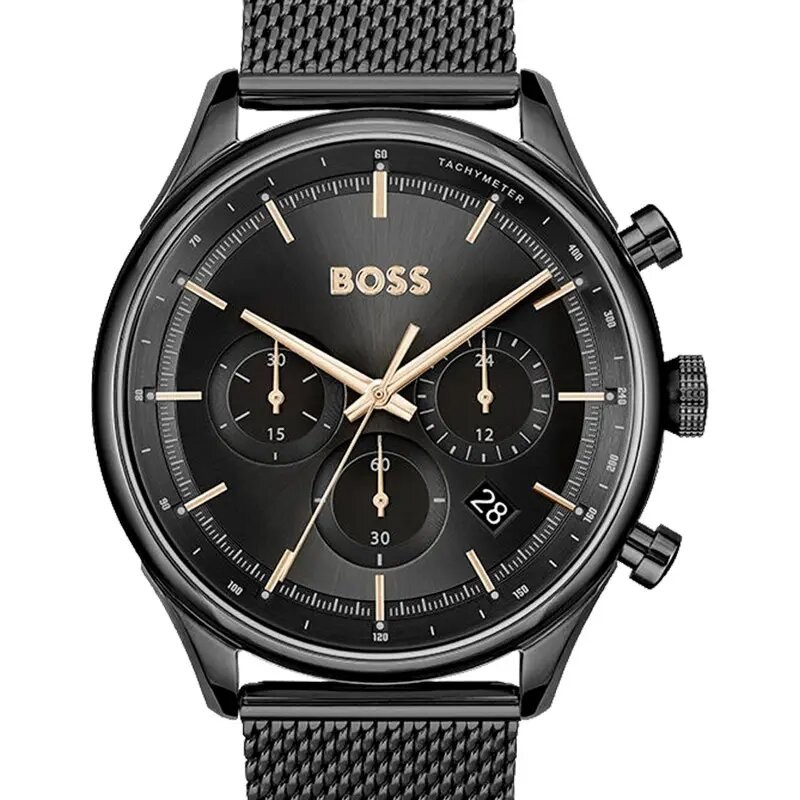 MONTRE HOMME HUGO BOSS GREGOR BRACELET MILANAIS NOIR CADRAN NOIR