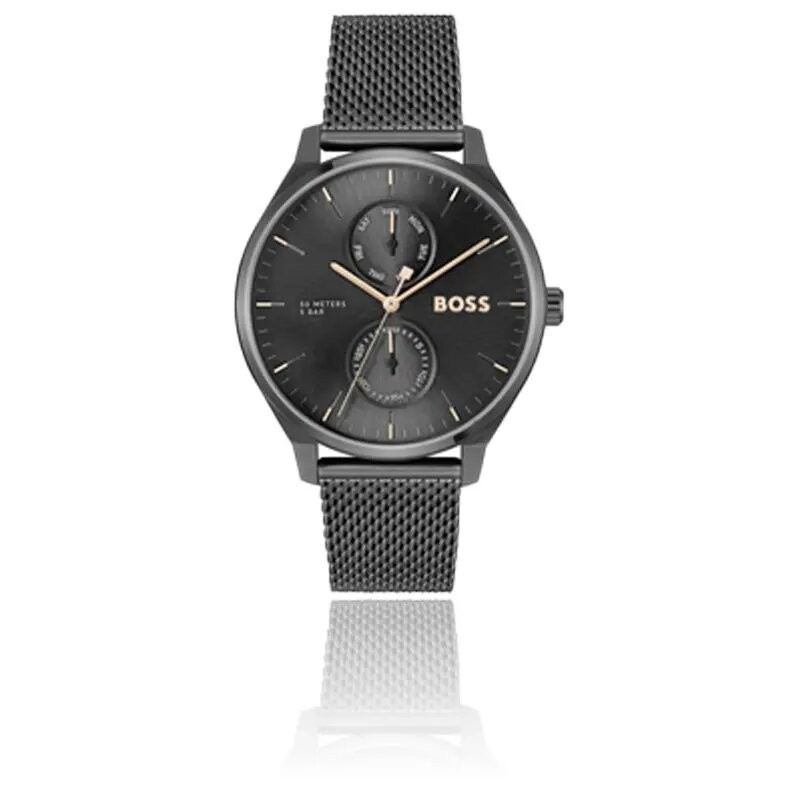 MONTRE HOMME HUGO BOSS TYLER BRACELET MILANAIS NOIR CADRAN NOIR