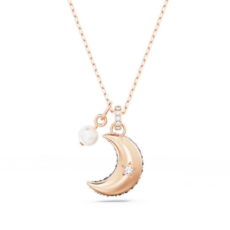 Collier Femme Swarovski Luna métal rose avec cristaux