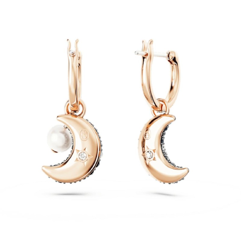 Boucles d'oreilles pendantes femme Swarovski Luna métal rose avec cristaux