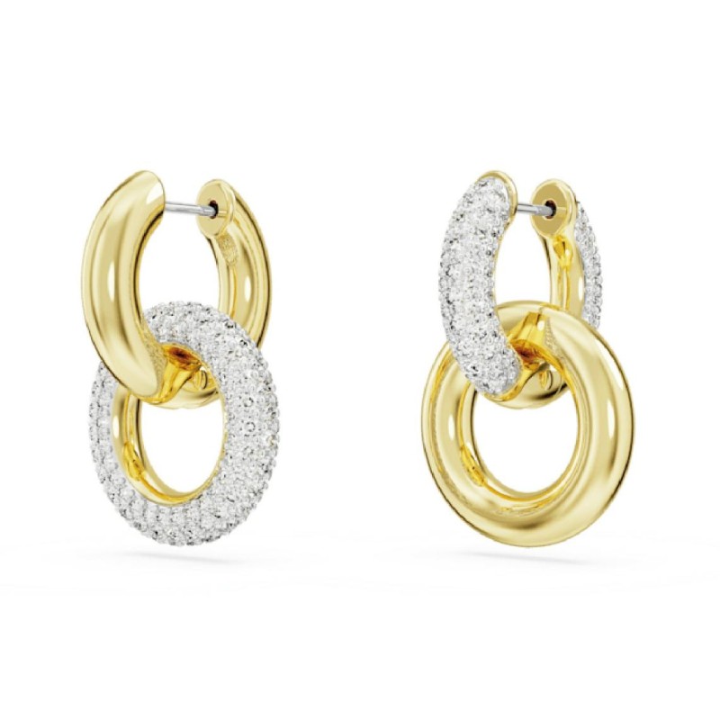 Boucles d'oreilles Femme Swarovski Dextera doubles anneaux métal doré avec des cristaux