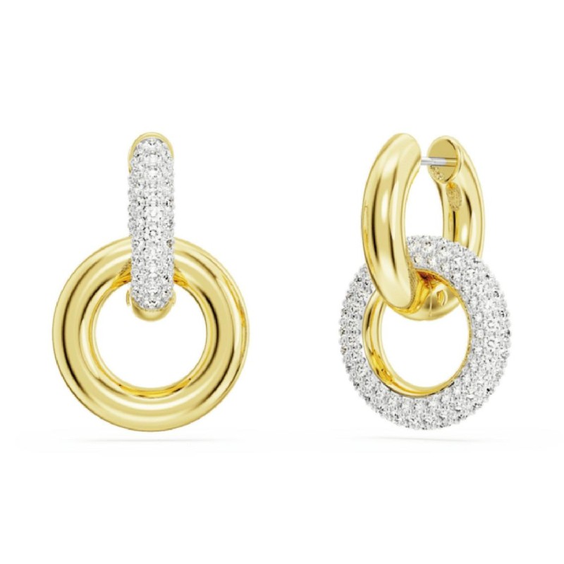 Boucles d'oreilles Femme Swarovski Dextera doubles anneaux métal doré avec des cristaux